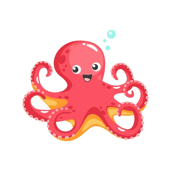 Roztomilá Červená Chobotnice Vektorová Ilustrace — Stockový vektor