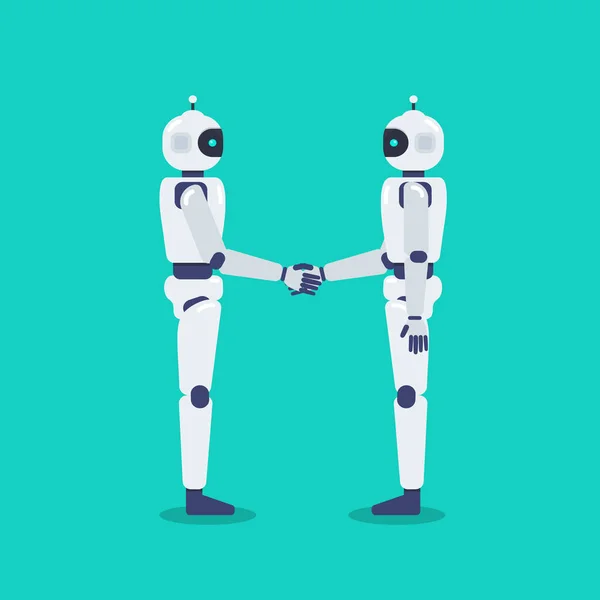 Handshake Two Robots Android Robot Cyborg Technology Vector Illustration — Stock Vector