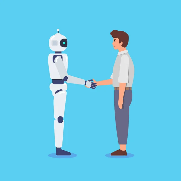 Handshake Man Robot Human Artificial Intelligence Working Together Vector Illustration — Stock Vector