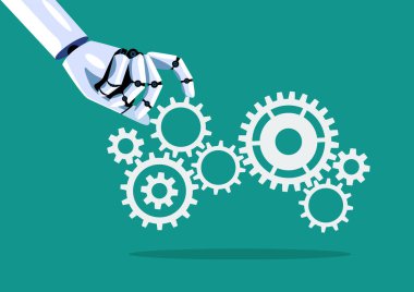 Robotlar el ele tutuşuyor. Teknoloji konsepti