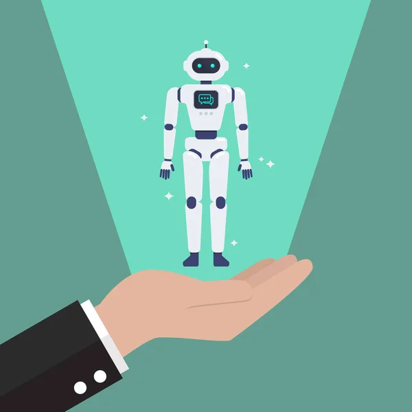Hand Zeigt Androiden Roboter Cyborg Technologie Und Futuristische Intelligenzmaschine — Stockvektor