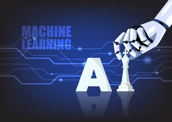 Robot Mano Mover Pieza Ajedrez Concepto Aprendizaje Automático Inteligencia Artificial — Vector de stock