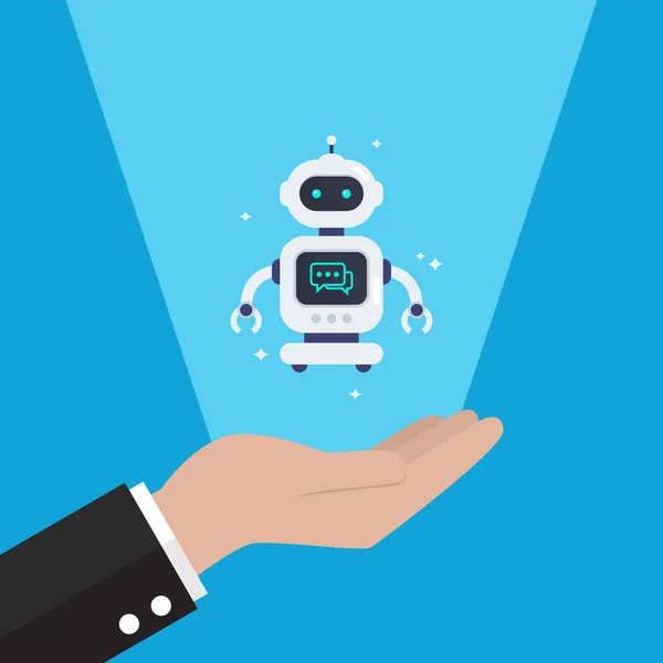 Hand Zeigt Android Bot Cyborg Technologie Und Futuristische Intelligenzmaschine — Stockvektor