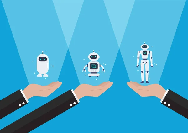 Hände Zeigen Androiden Roboter Cyborg Technologie Und Futuristische Intelligenzmaschine Vektorillustration — Stockvektor
