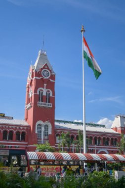 Chennai, Hindistan - 14 Temmuz 2023: Chennai Merkez Tren İstasyonu, Hindistan 'ın Tamil Nadu kentindeki ana demiryolu istasyonudur..