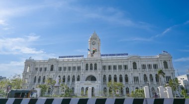 Chennai, Hindistan - 14 Temmuz 2023: Greater Chennai Corporation Office, Hindistan 'ın Tamil Nadu eyaletindeki Chennai kentinin yönetim organı..