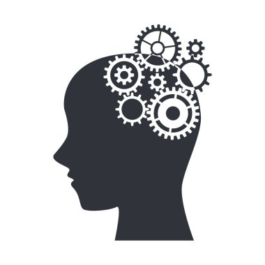 İnsanımsı kafasında yapay zeka simgesi. Makine öğrenme ve siber zihin egemenliği kavramı. vektör illüstrasyonu.