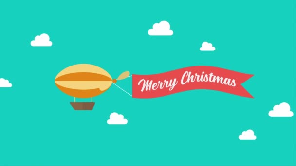 Léghajó Kihúzta Zászlót Azzal Szóval Hogy Merry Christmas Videó Animált — Stock videók