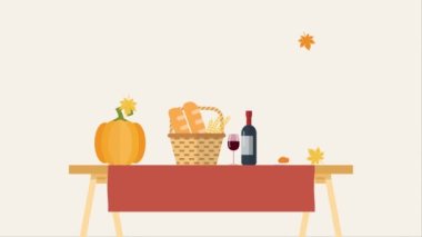 Şükran Günü bayramı yemeği animasyonu. 4k video canlandırması