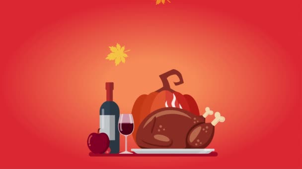 Happy Thanksgiving Dinner Set Animation Video Animiert — Stockvideo