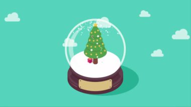 Noel ağacı ve hediye kutuları animasyonlu 3D mutlu noel baloları. 4k video canlandırması