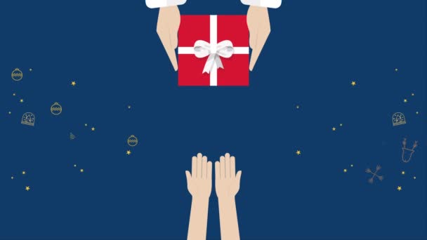 Santa Hand Giving Gift Box Child Motion Video Animated — Stock Video