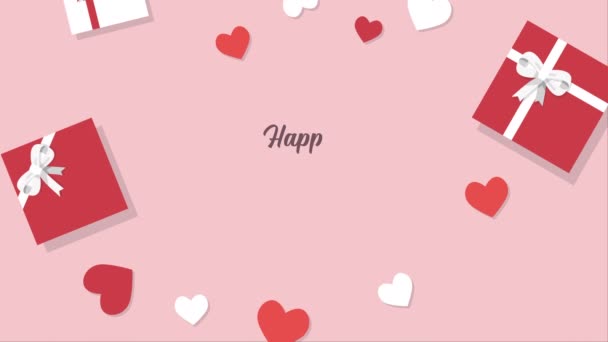 Happy Valentines Day Typografie Mit Geschenken Konfetti Und Umschlag Video — Stockvideo