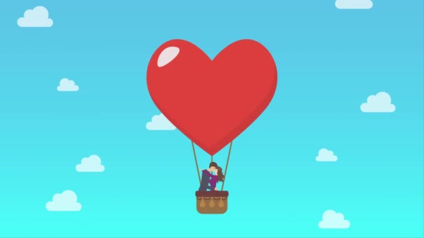 Αγαπώντας Coule Φιλιούνται Μεγάλη Καρδιά Μπαλόνι Κίνηση Κινούμενο Βίντεο — Αρχείο Βίντεο