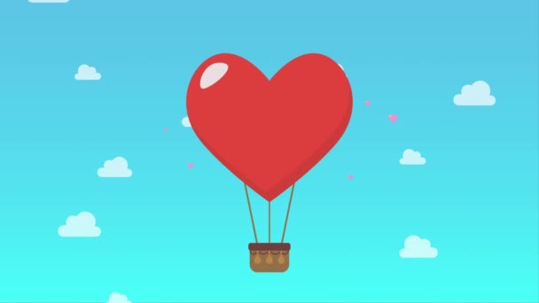 Globo Grande Del Corazón Volando Movimiento Del Cielo Video Animado — Vídeo de stock