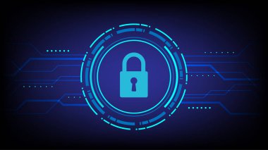 Siber güvenlik ve asma kilit sembollü dijital bilgisayar koruması. Teknoloji konsepti. Vektör illüstrasyonu