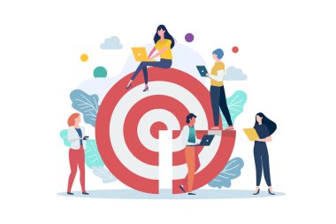 İş Hedefleri İş Adamları Karakterleriyle İşbirliği. İş hedefi konsepti. Vektör illüstrasyonu