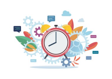 Alarmlı saati olan küçük iş adamları. vektör illüstrasyon iş kavramı