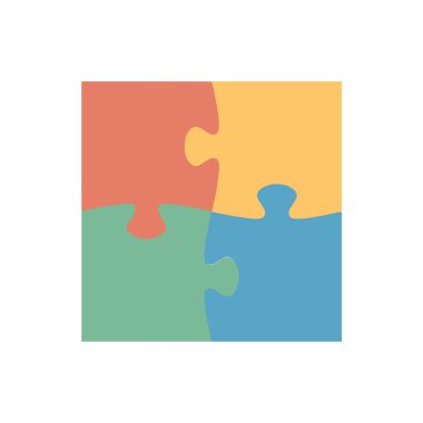 Renkli dört parça yapboz. Yaratıcı fikir konsepti. Vektör illüstrasyonu