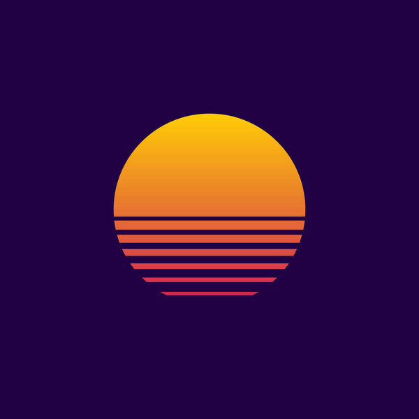 Retro sunset. sun for cyberpunk. Set of neon gradient graphic for summer logo. Vector illustration