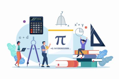 Matematik dersi. Matematik okuyan insanlar. Vektör illüstrasyonu