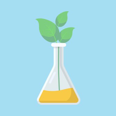 Yeşil Yapraklı Beaker ile Çevre Bilimi Konsepti. eğitim biyolojisi ve botanik bilimi