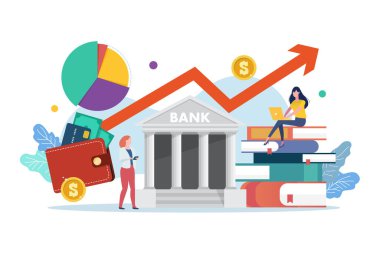 Minyatür insanlarla ekonomi sınıfı. Vektör illüstrasyonu