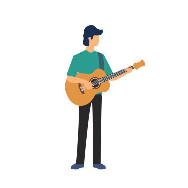 Akustik gitar çalan bir adam. vektör illüstrasyonu.