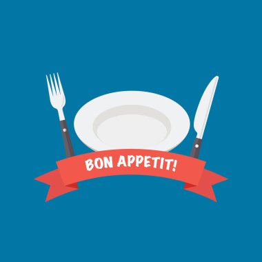 Afiyet olsun. Restoran kafesi ya da fast food menüsü için harf içeren güzel tasarım konsepti. Vektör illüstrasyonu