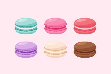 Makarnalar tatlı yemek tatlısı. Kurabiyeler arka planda izole edilmiş. Vektör illüstrasyonu