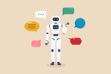 Sorulara yapay zekayla cevap ver. Cyborg Teknolojisi. Vektör İllüstrasyonu.