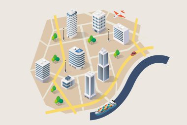 Yol ve Sokak Bilgisel Tasarım Şablonu ile Isometric Haritası. Vektör illüstrasyonu