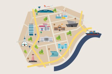 Yol ve Sokak Bilgisel Tasarım Şablonu Haritası. Vektör illüstrasyonu