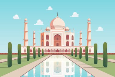 Taj Mahal sarayı. Hindistan 'ın simgesi. Vektör illüstrasyonu