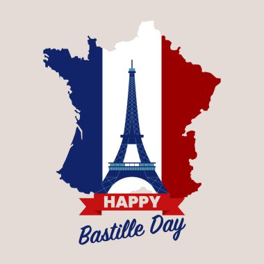 Fransız ulusal günü. Eyfel Kulesi ile Fransa 'nın ulusal bayrağı. Bastille Günü illüstrasyonunuz kutlu olsun. Vektör illüstrasyonu
