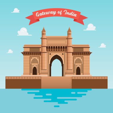 Hindistan 'ın Kapısı gökyüzü posterine karşı. Mumbai Bombay. ünlü tarihi eser.