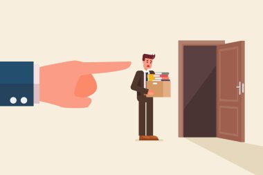 Patron görevi suistimal çalışanını işaret ediyor. İşsizlik kavramı. Vektör illüstrasyonu