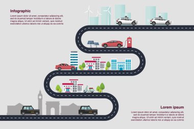 Araba bilgisinin geliştirilmesi. Araba geliştirme sürecinin başarılı adımları kavramı. Vektör illüstrasyonu