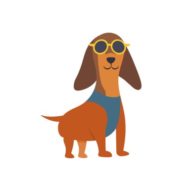 Şirin köpek çizimi. Beyaz arkaplanda çizgi film tarzında şirin düz çizimler.