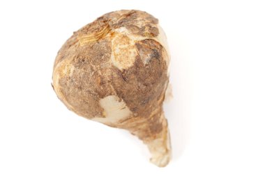 Bir yığın kuru organik yabani soğan veya Hint squill (Drimia indica), beyaz arka planda izole. Üst görünüm