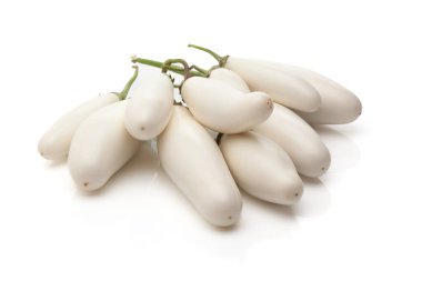 Close-up of organic white fresh Eggplant or Brinjal (Solanum melongena), isolated on a white background. clipart