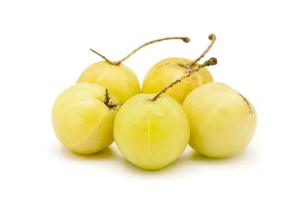 stock image Collection of Organic Indian gooseberry or Amla (Phyllanthus emblica) isolated on white background.