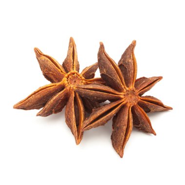Organik Yıldız anason veya Çakra Phool makro yakın çekim (Illicium verum) beyaz arka plan üzerinde izole.
