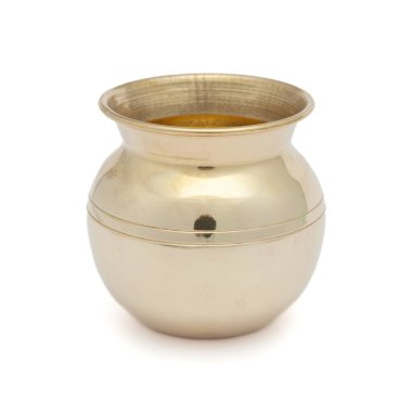 A brass 'Kalash' (lota), a traditional globular water container, placed on a white background, highlighting its cultural and utilitarian significance. clipart