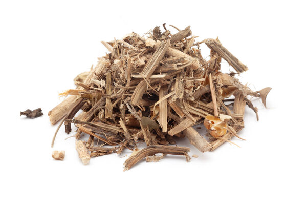 Крупный план сухих органических цветов и стеблей Canna Lily (Canna). Изолированный на белом фоне.