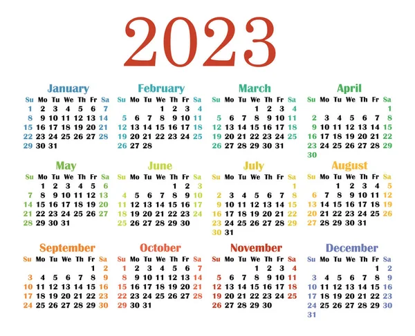 2023 Календарний Рік Векторні Ілюстрації Тиждень Починається Неділю 2023 Щорічний — стоковий вектор
