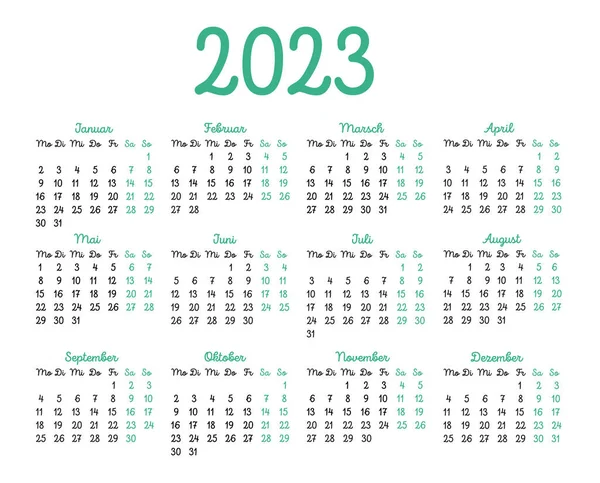 Cuadrícula Calendario Para 2023 Alemán — Vector de stock