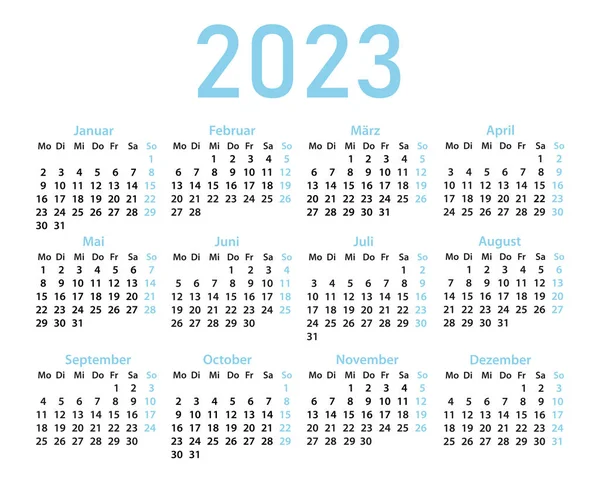 Ημερολόγια Στα Γερμανικά Για 2023 Λευκό Φόντο Ημερολόγιο Πλέγματα Ημερολόγιο — Διανυσματικό Αρχείο