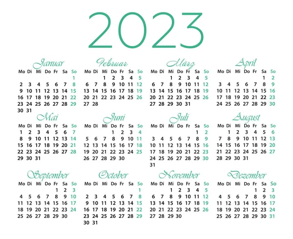 Kalender Für Das Jahr 2023 Auf Weißem Hintergrund Kalenderraster Taschenkalender — Stockvektor