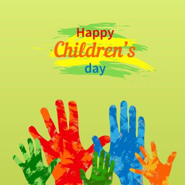 Mutlu çocuk günü kartları Çocuk eli ile renkli.